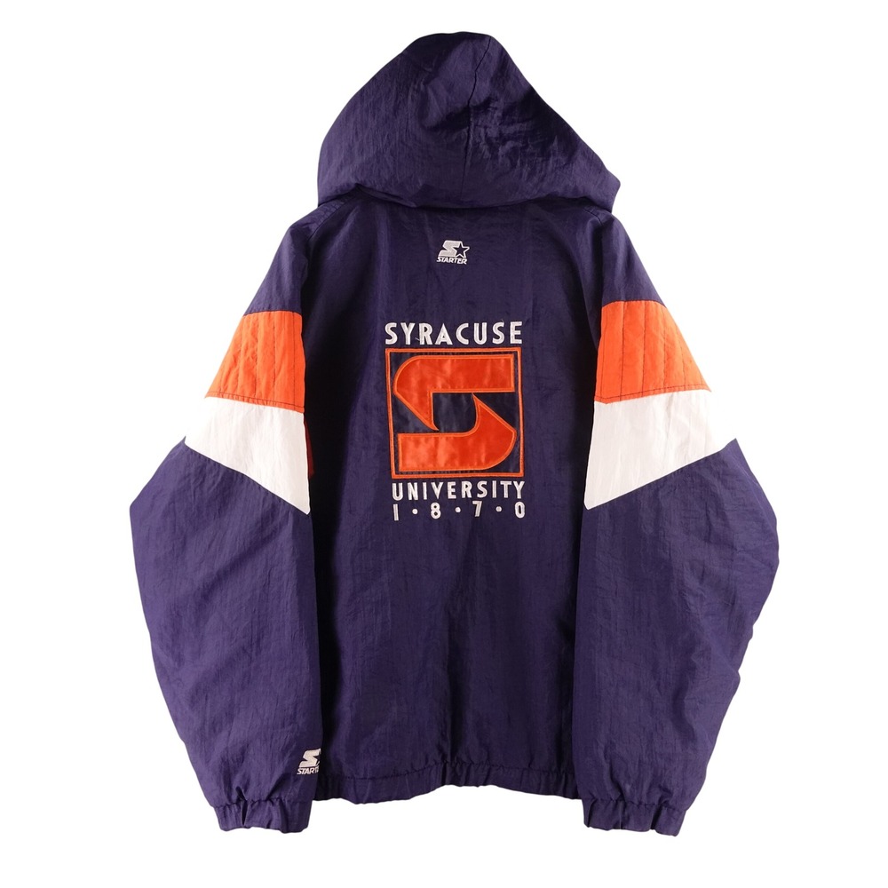 Vintage Starter Mens Large Syracuse University Anorak Jacket Blue Orange Puffer - Picture 2 of 6